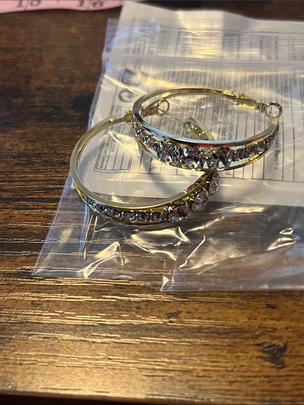 Gold Crystal Hoop Earrings - Unbranded 2”